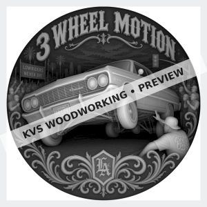 Watermarked grayscale preview of 3 Wheel Motion — Lowrider Lift digital coin design