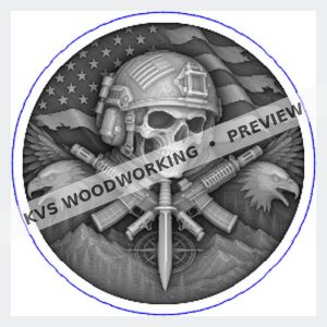 KVS Woodworking coin preview — American Warrior — Skull & Crossed Rifles