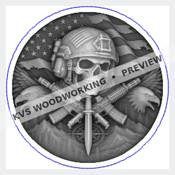 KVS Woodworking coin preview — American Warrior — Skull & Crossed Rifles