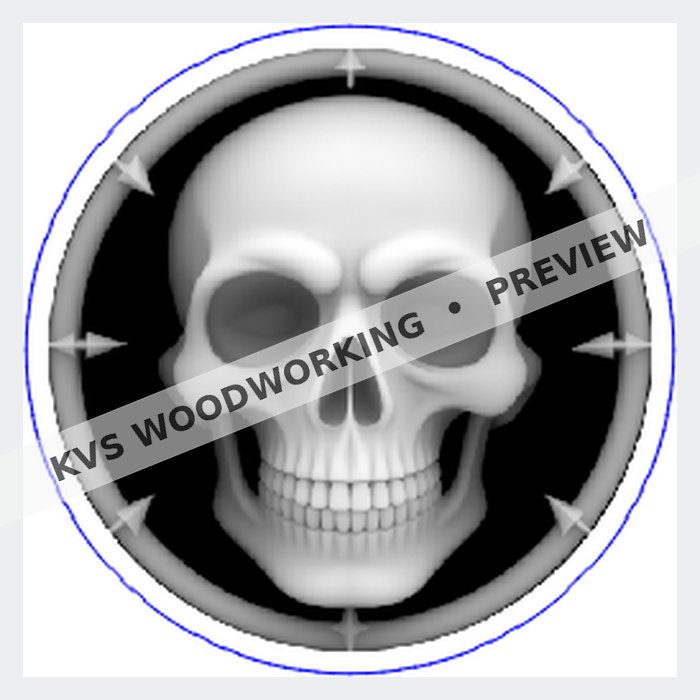 KVS Woodworking coin design — Skull in the Arrow Ring — Gothic Relief