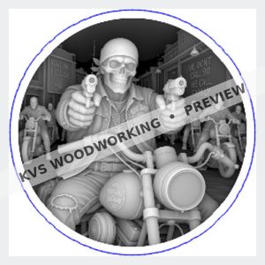 KVS Woodworking coin design preview — Skeletal Biker