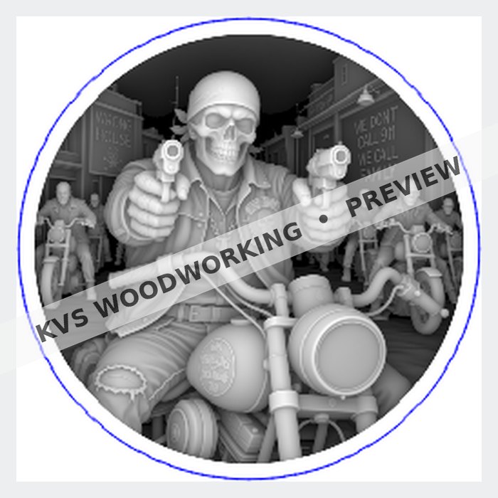 KVS Woodworking coin design preview — Skeletal Biker