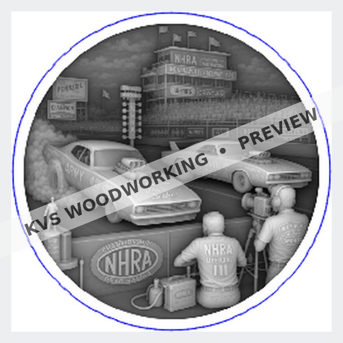 KVS Woodworking coin preview — NHRA 75th Anniversary — Vintage Drag Strip