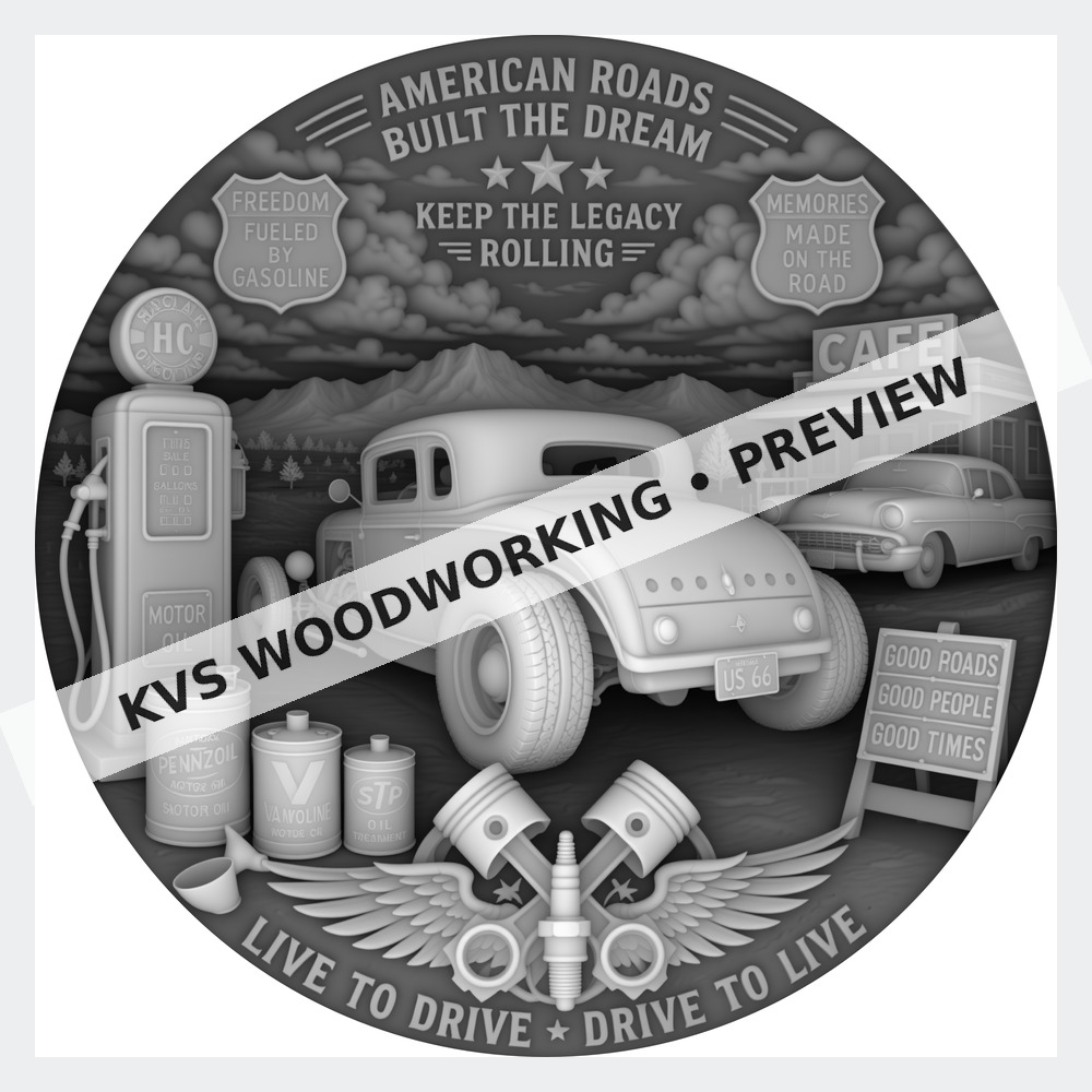 Watermarked grayscale preview of American Roads — Keep the Legacy Rolling digital coin design