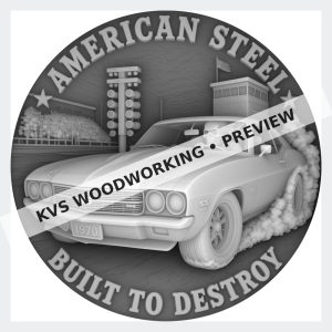 Watermarked grayscale preview of American Steel — Built to Destroy digital coin design