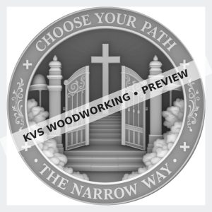 Watermarked grayscale preview of Choose Your Path — The Narrow Way digital coin design