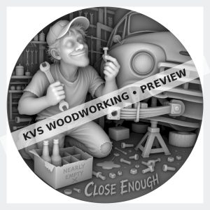Watermarked grayscale preview of Close Enough — Garage Mechanic digital coin design