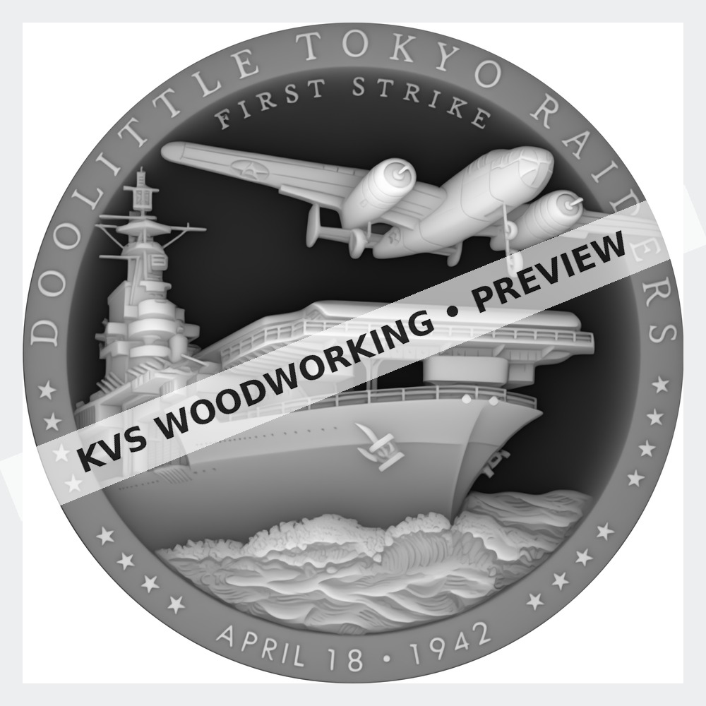 Watermarked grayscale preview of Doolittle Tokyo Raiders — First Strike digital coin design