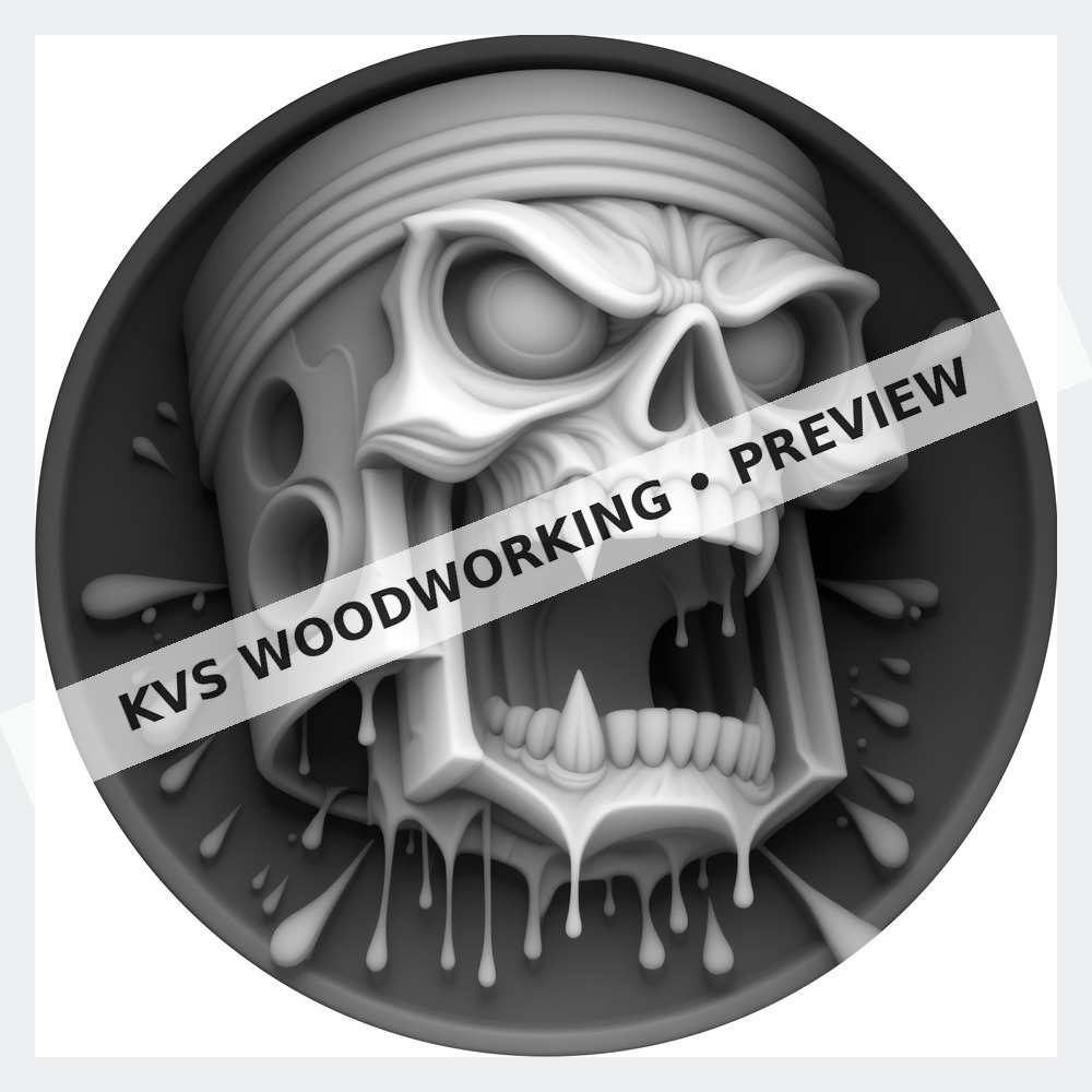 Watermarked grayscale preview of Fanged Piston — Screaming Skull digital coin design