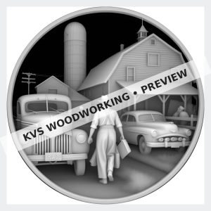 Watermarked grayscale preview of Farm Garage — A Day’s Work digital coin design