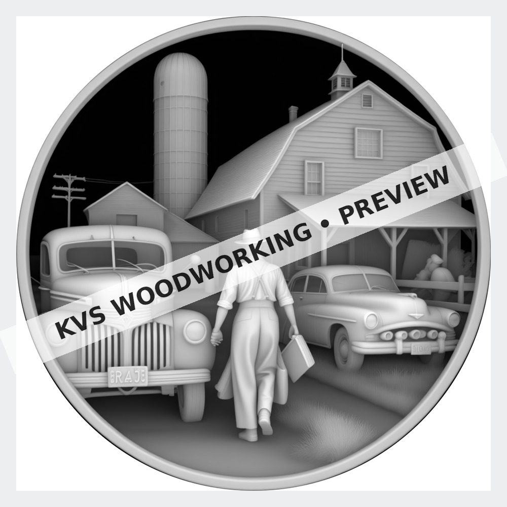 Watermarked grayscale preview of Farm Garage — A Day’s Work digital coin design