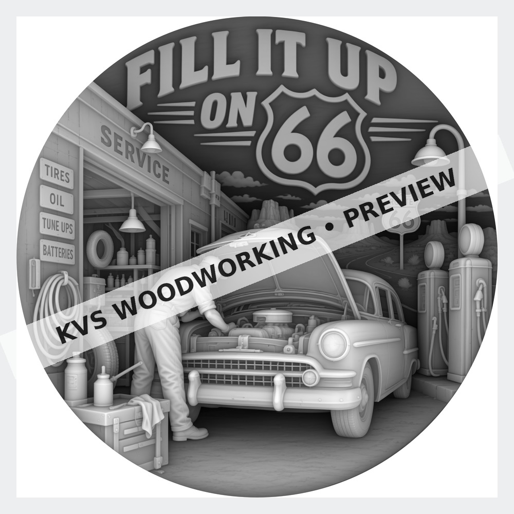 Watermarked grayscale preview of Fill It Up on 66 — Roadside Repair digital coin design