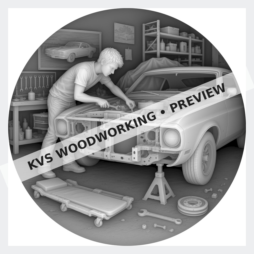 Watermarked grayscale preview of Garage Gearhead — Under the Hood digital coin design