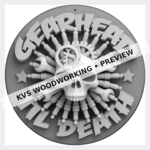Watermarked grayscale preview of Gearhead Till Death — Skull and Tools digital coin design