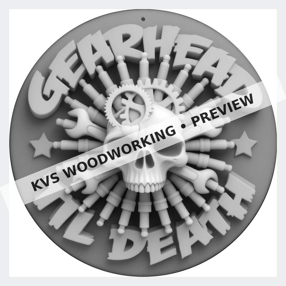 Watermarked grayscale preview of Gearhead Till Death — Skull and Tools digital coin design