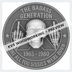 Watermarked grayscale preview of Gen X — The Badass Generation digital coin design