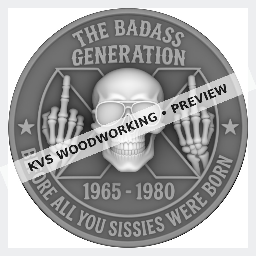 Watermarked grayscale preview of Gen X — The Badass Generation digital coin design