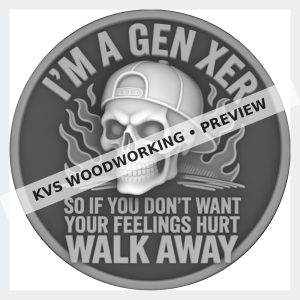 Watermarked grayscale preview of Gen X — Walk Away, Grinning Skull digital coin design