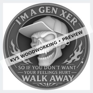Watermarked grayscale preview of Gen X — Walk Away, Profile Skull digital coin design
