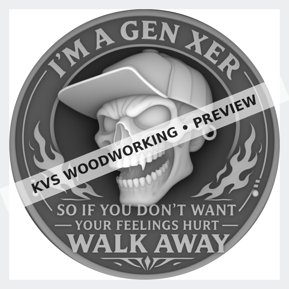 Watermarked grayscale preview of Gen X — Walk Away, Profile Skull digital coin design