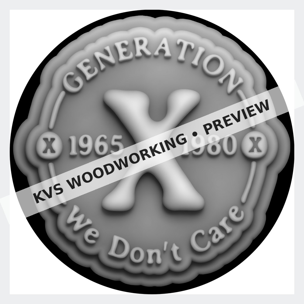 Watermarked grayscale preview of Generation X — We Don’t Care digital coin design