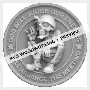 Watermarked grayscale preview of God Will Judge Our Enemies — Skull Soldier digital coin design