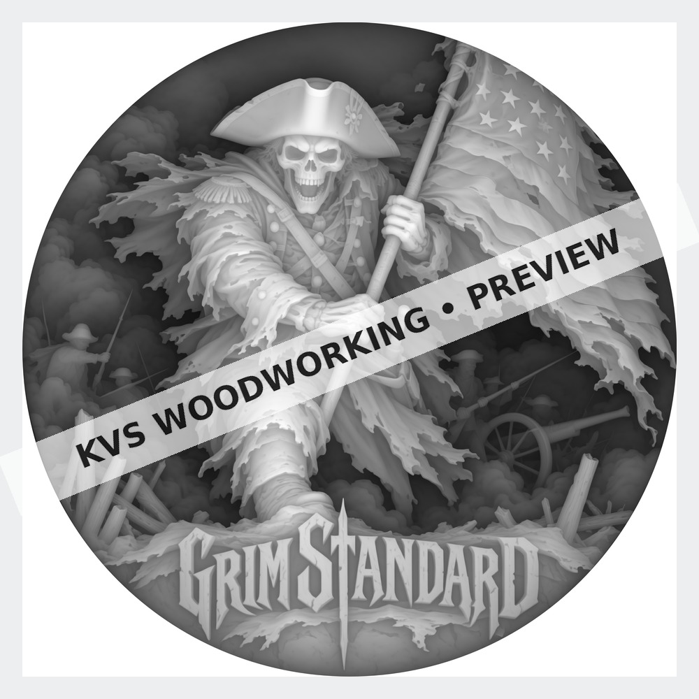Watermarked grayscale preview of Grim Standard — Revolutionary Flag Bearer digital coin design