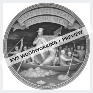 Watermarked grayscale preview of Hard Times Create Strong Men — River Crossing digital coin design