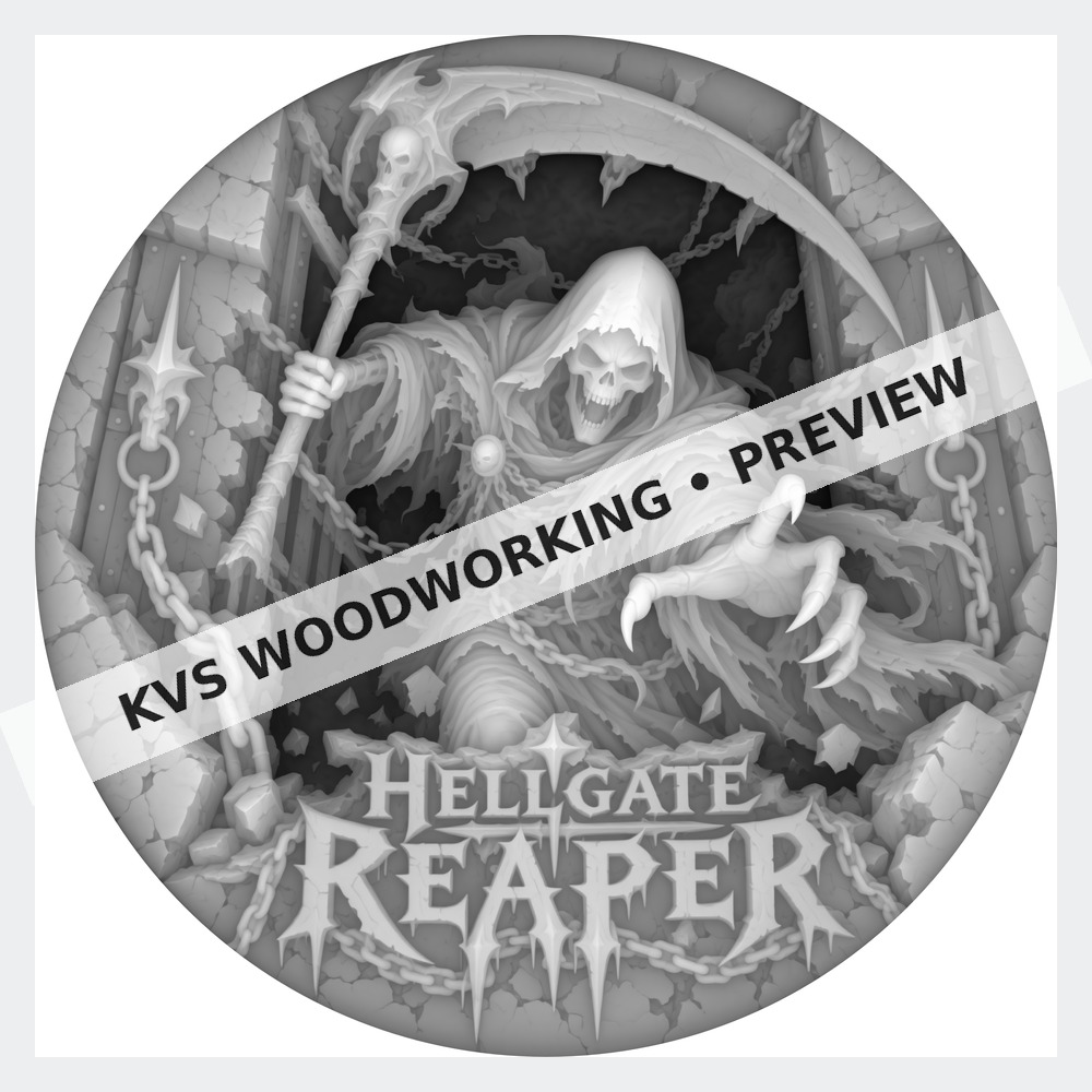 Watermarked grayscale preview of Hellgate Reaper — Chained Portal digital coin design
