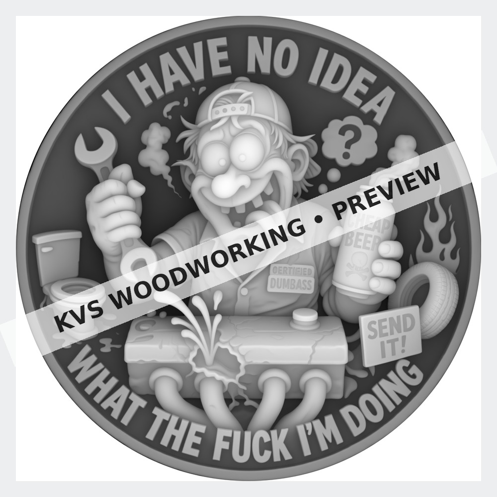 Watermarked grayscale preview of I Have No Idea What the Fuck I’m Doing — Garage Mechanic digital coin design