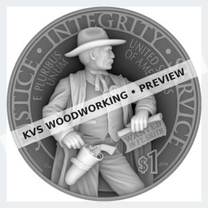 Watermarked grayscale preview of Justice, Integrity, Service — Frontier Lawman digital coin design