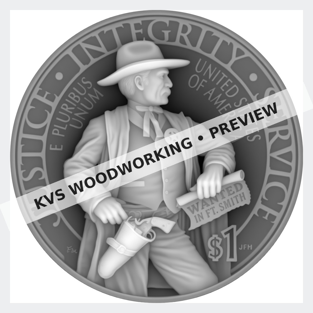 Watermarked grayscale preview of Justice, Integrity, Service — Frontier Lawman digital coin design