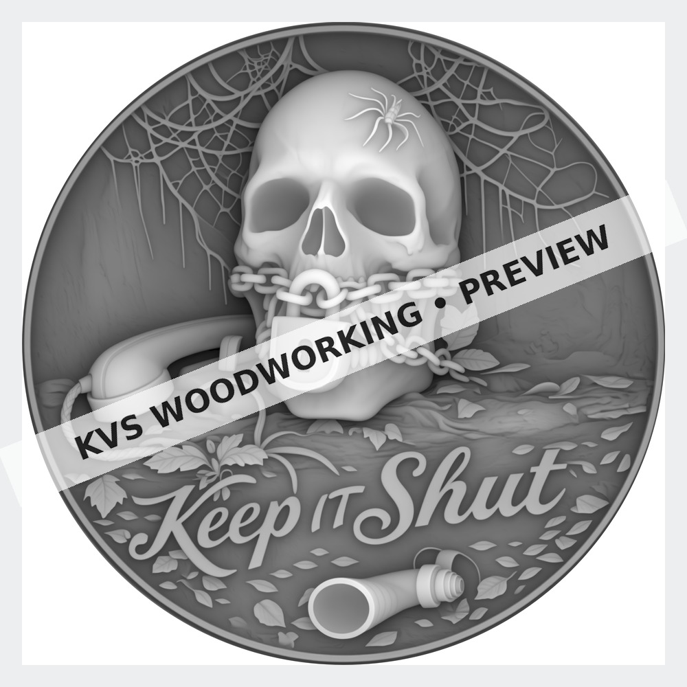 Watermarked grayscale preview of Keep It Shut — Locked Skull digital coin design