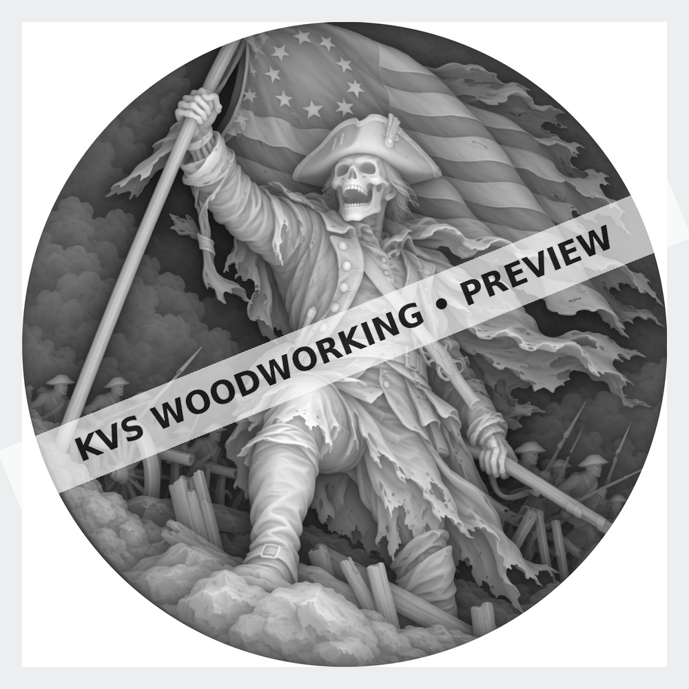 Watermarked grayscale preview of Liberty’s Grim Standard — Skeletal Patriot digital coin design
