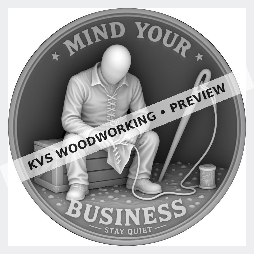 Watermarked grayscale preview of Mind Your Business — Stay Quiet digital coin design