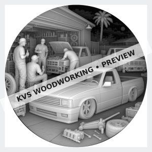 Watermarked grayscale preview of Mini Truck Life — Garage Gathering digital coin design