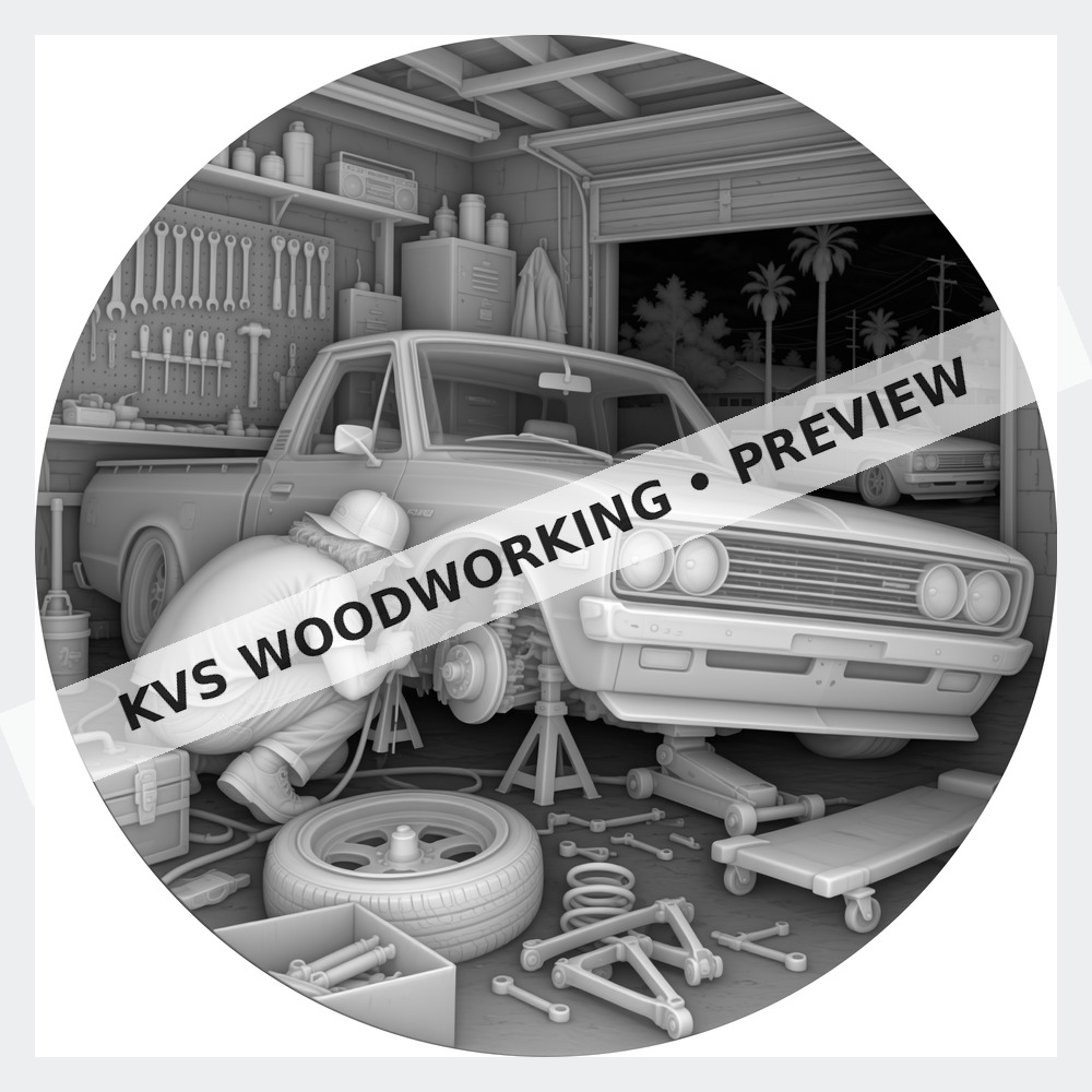 Watermarked grayscale preview of Mini Truck Life — Late Night Wrenching digital coin design