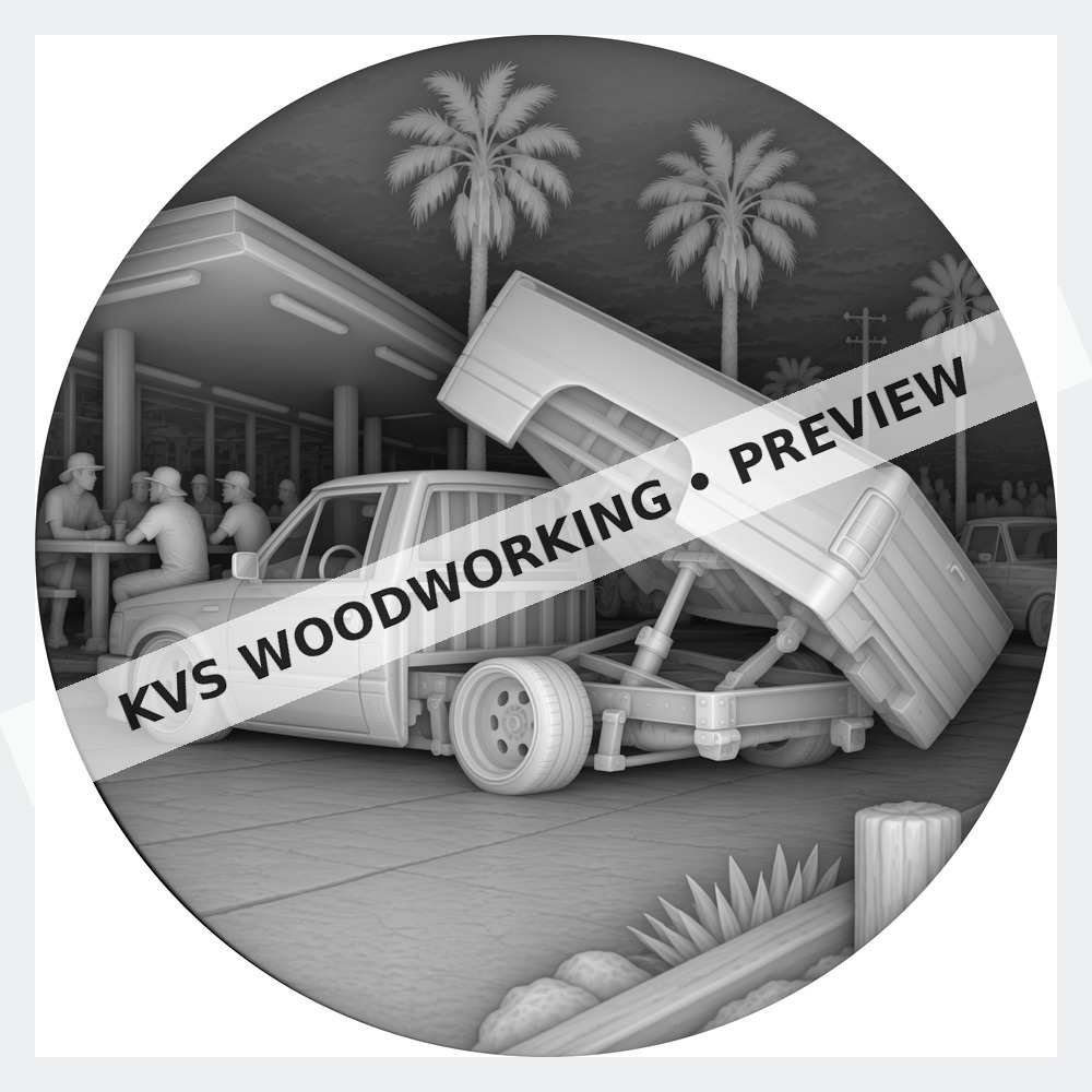 Watermarked grayscale preview of Mini Truck Life — Tilt Bed Custom digital coin design