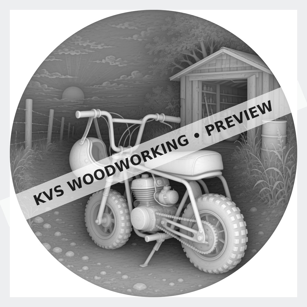 Watermarked grayscale preview of Minibike Life — Sunset by the Shed digital coin design