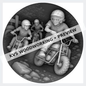 Watermarked grayscale preview of Minibike Life — Trail Riders digital coin design