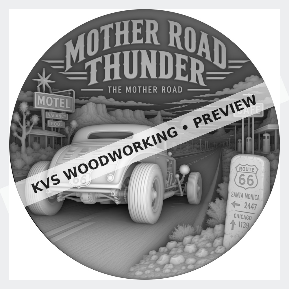Watermarked grayscale preview of Mother Road Bound — Route 66 Journey digital coin design