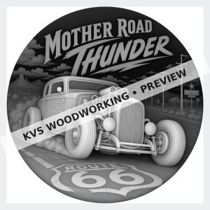 Watermarked grayscale preview of Mother Road Thunder — Route 66 Hot Rod digital coin design