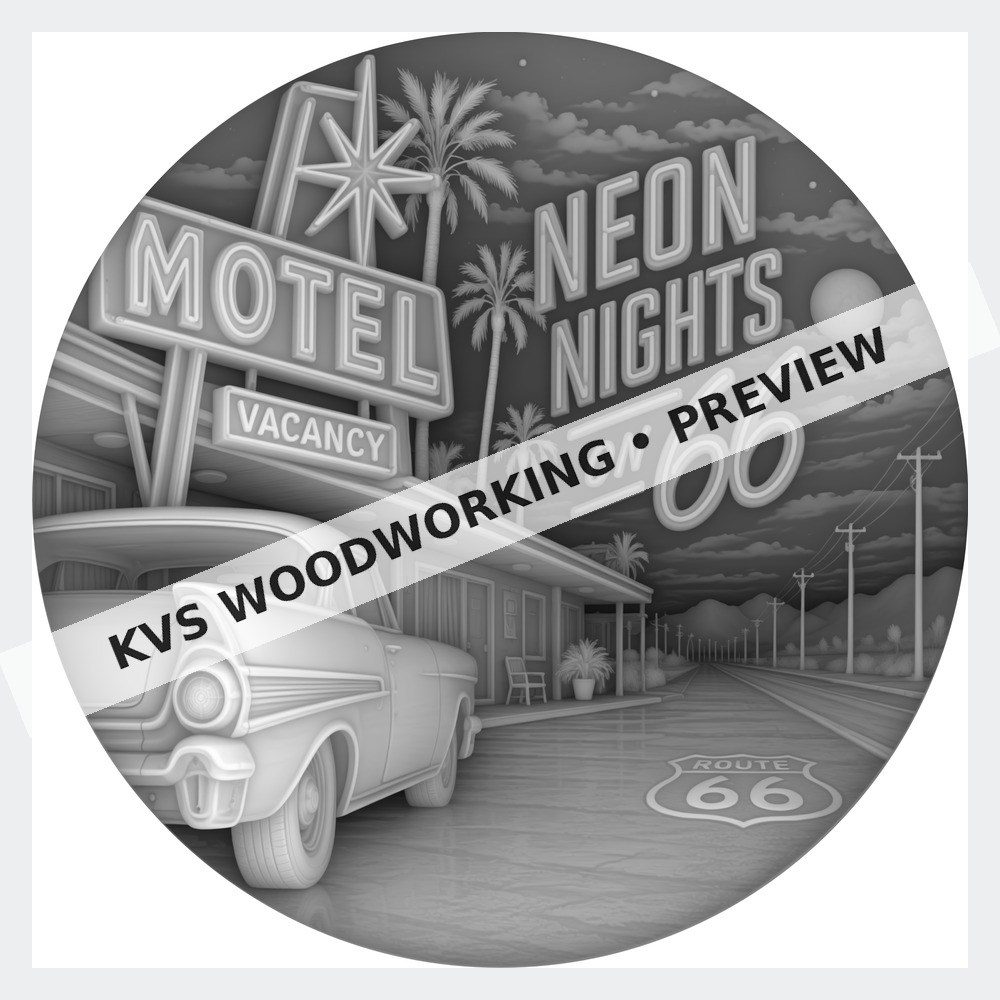 Watermarked grayscale preview of Neon Nights — Route 66 Motel digital coin design