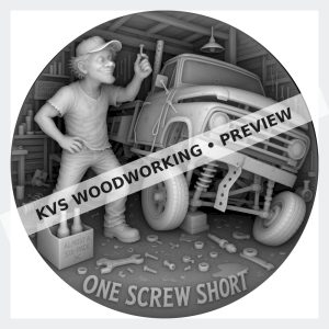 Watermarked grayscale preview of One Screw Short — Garage Mechanic digital coin design