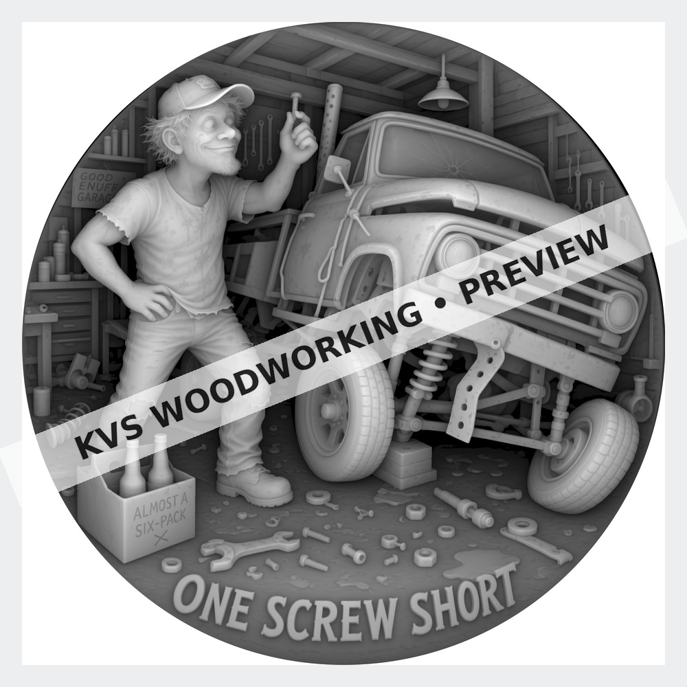Watermarked grayscale preview of One Screw Short — Garage Mechanic digital coin design