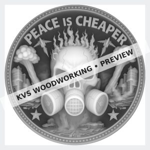 Watermarked grayscale preview of Peace Is Cheaper — Flaming Skull digital coin design