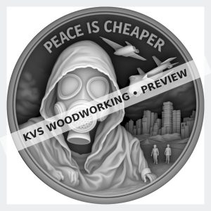 Watermarked grayscale preview of Peace Is Cheaper — Hooded Survivor digital coin design