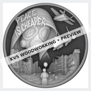 Watermarked grayscale preview of Peace Is Cheaper digital coin design