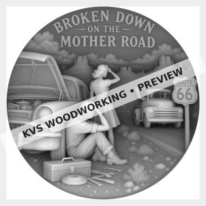 Watermarked grayscale preview of Roadside Rescue — Broken Down on the Mother Road digital coin design