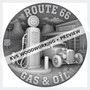 Watermarked grayscale preview of Route 66 Gas and Oil — Classic Pump digital coin design